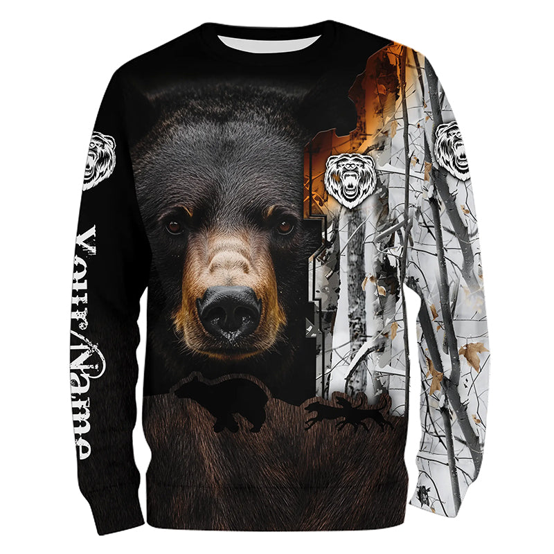 Black bear hunting dog winter camo Customize 3D All Over Printed Shirts Personalized hunting apparel