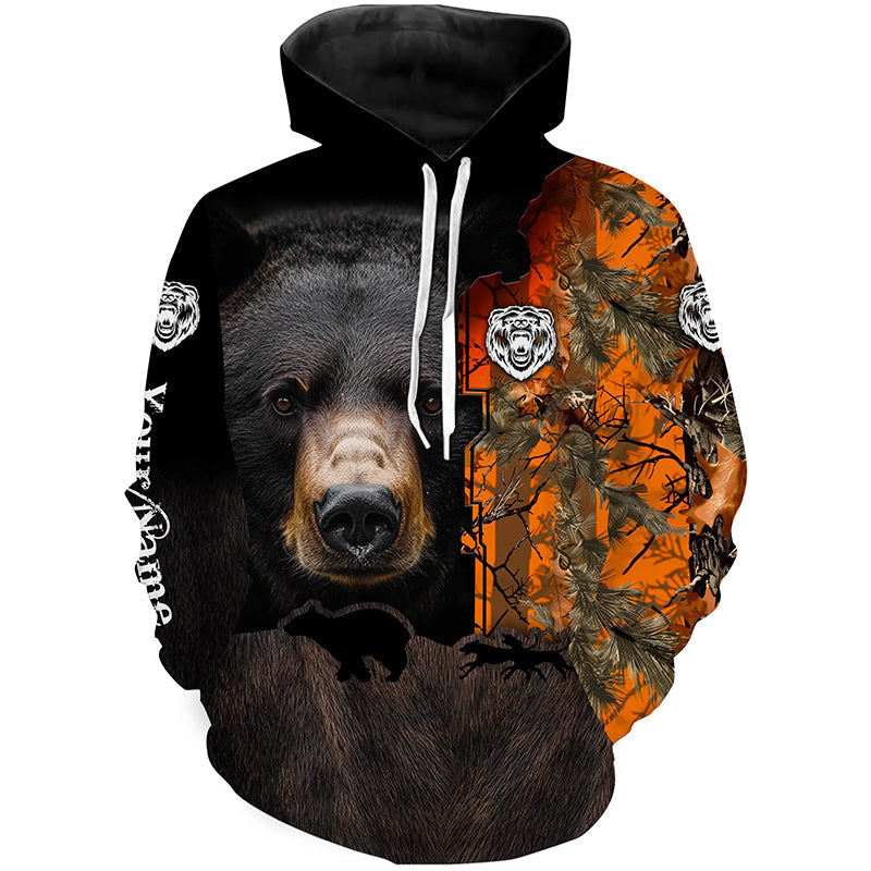 Black bear hunting dog orange camo Custom Name 3D All Over Printed Shirts Personalized hunting apparel