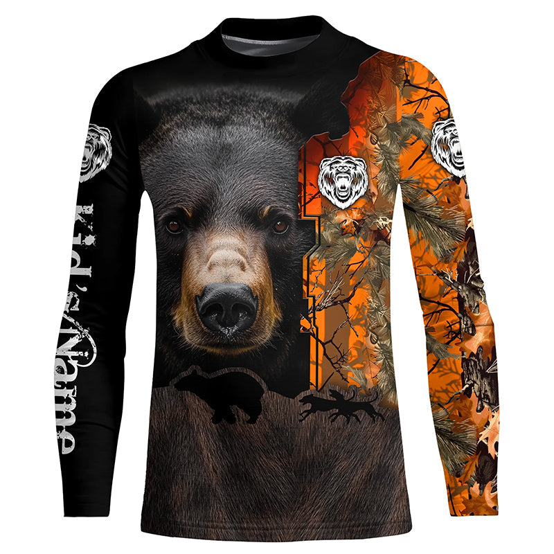 Black bear hunting dog orange camo Custom Name 3D All Over Printed Shirts Personalized hunting apparel
