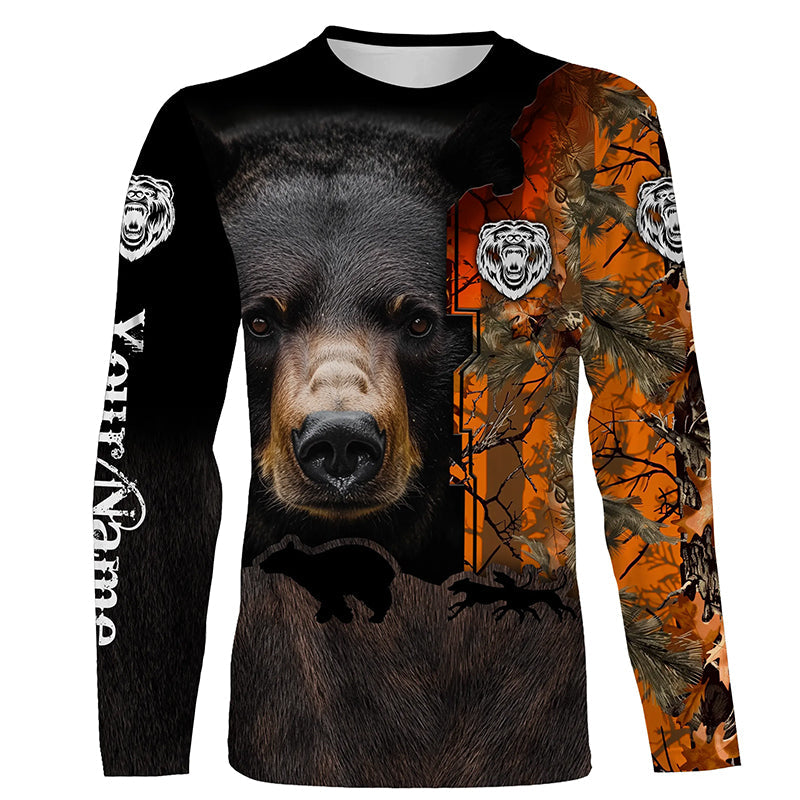 Black bear hunting dog orange camo Custom Name 3D All Over Printed Shirts Personalized hunting apparel