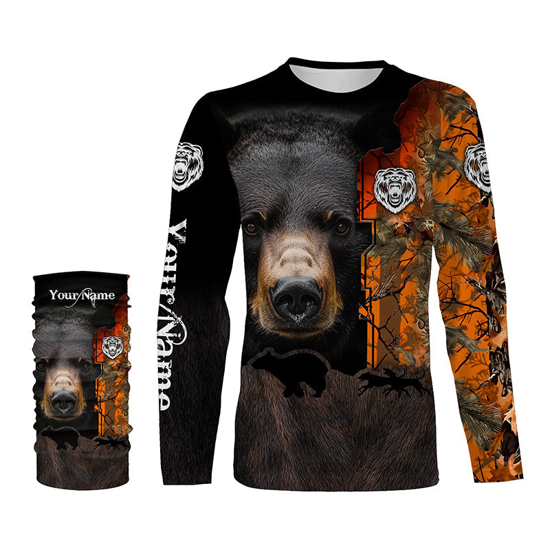 Black bear hunting dog orange camo Custom Name 3D All Over Printed Shirts Personalized hunting apparel