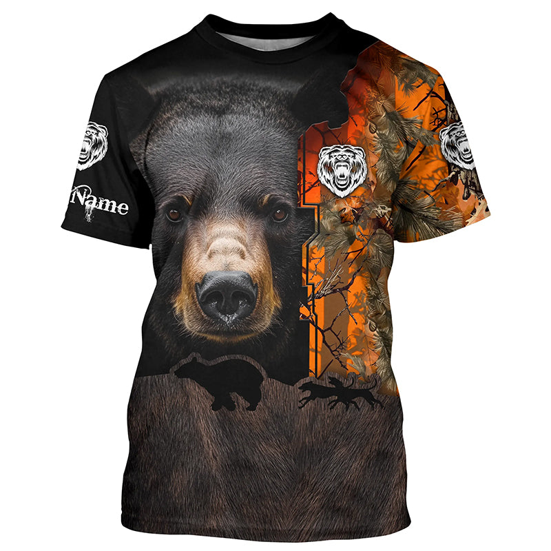 Black bear hunting dog orange camo Custom Name 3D All Over Printed Shirts Personalized hunting apparel
