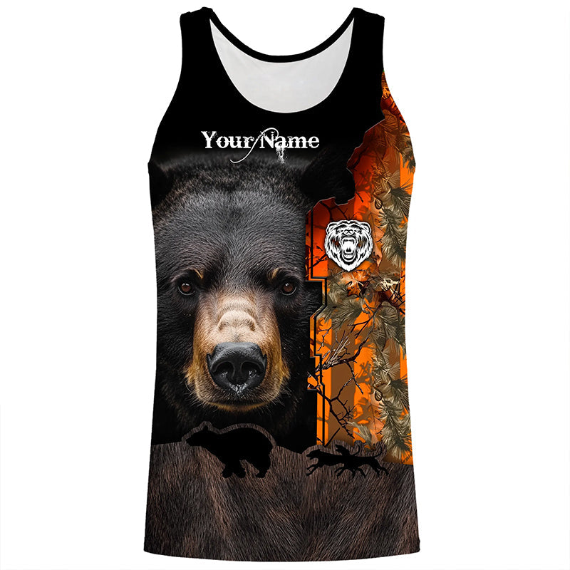 Black bear hunting dog orange camo Custom Name 3D All Over Printed Shirts Personalized hunting apparel