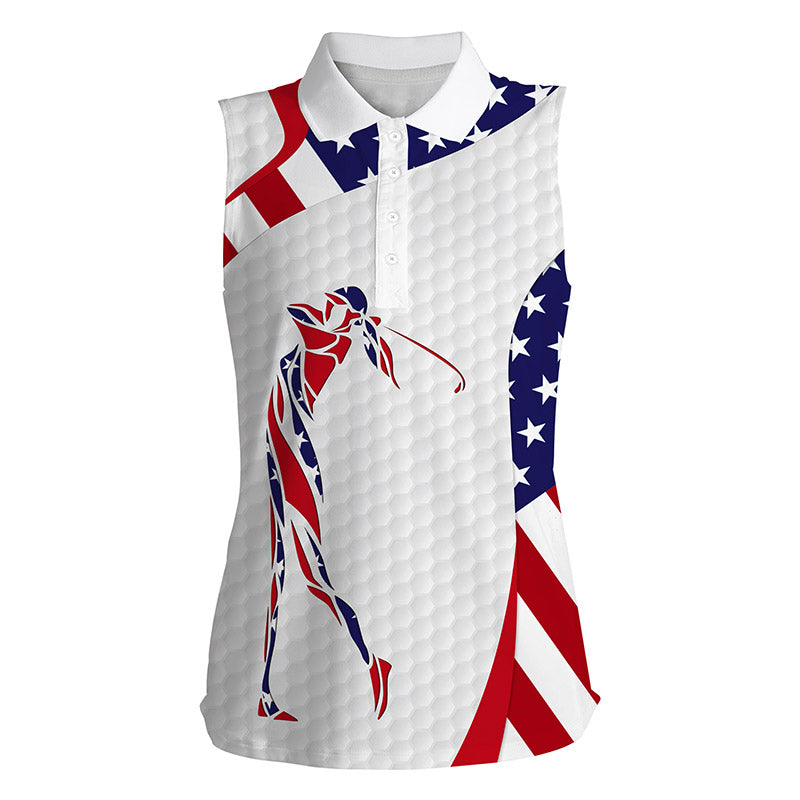 American flag patriot golf white sleeveless polo shirts - golf gifts