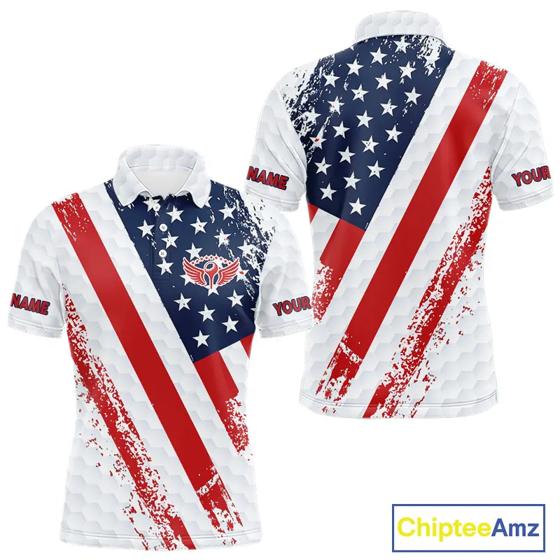 Red, white & blue American Flag Golf polo shirts Custom patriotic golf outfit