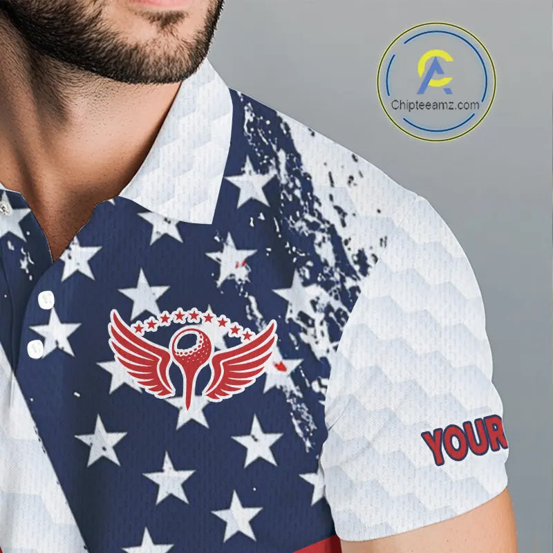 Red, white & blue American Flag Golf polo shirts Custom patriotic golf outfit