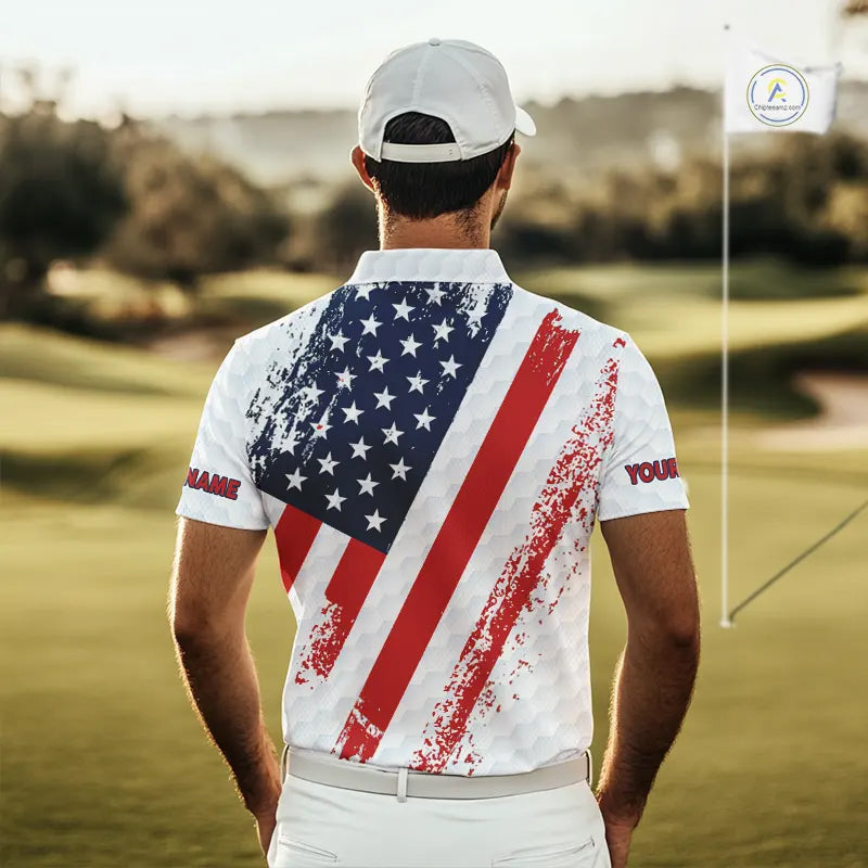 Red, white & blue American Flag Golf polo shirts Custom patriotic golf outfit