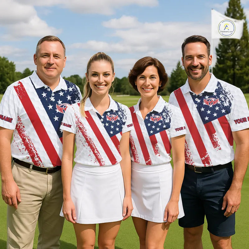Red, white & blue American Flag Golf polo shirts Custom patriotic golf outfit