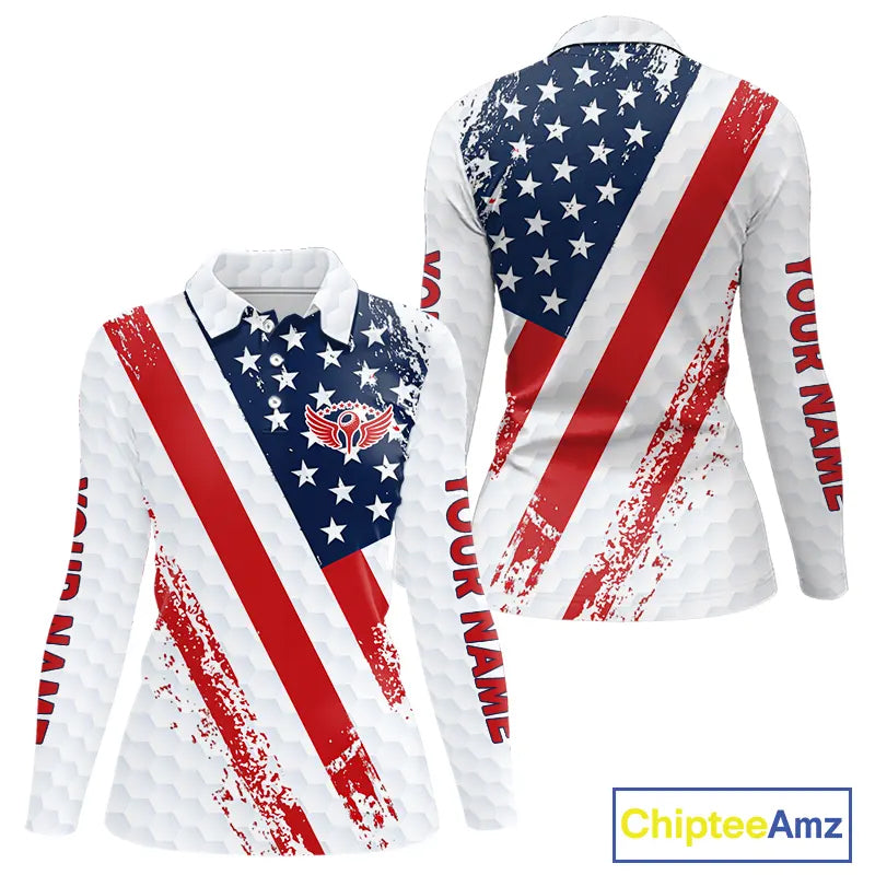 Red, white & blue American Flag Golf polo shirts Custom patriotic golf outfit