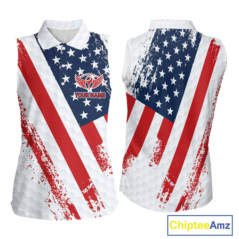 Red, white & blue American Flag Sleeveless polo shirts Custom patriotic golf outfit