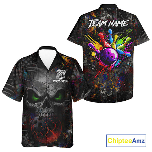 Colorful Skull bowling jerseys Bowling Hawaiian Shirt Custom Bowling Team shirts for bowlers