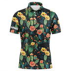 Personalized colorful cactus flower pattern golf polo shirts custom cactus golf shirt