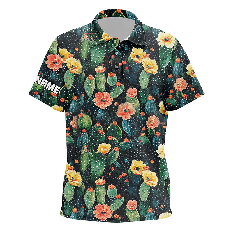 Personalized colorful cactus flower pattern golf polo shirts custom cactus golf shirt
