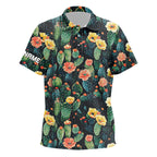 Personalized colorful cactus flower pattern golf polo shirts custom cactus golf shirt