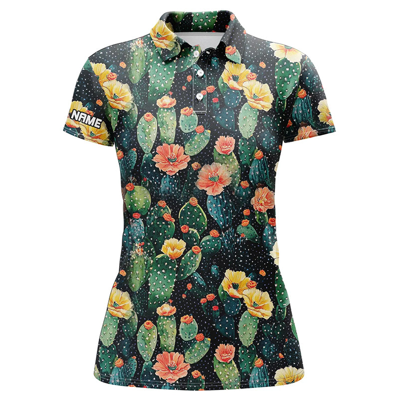 Personalized colorful cactus flower pattern golf polo shirts custom cactus golf shirt