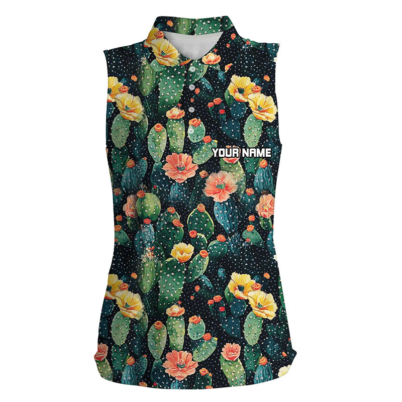 Personalized colorful cactus flower pattern sleeveless polo shirt custom cactus golf shirt