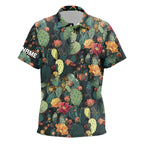 Personalized green cactus flower pattern golf polo shirt custom cactus golf shirt, golfer gifts