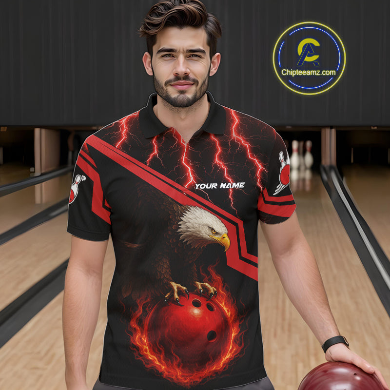Black and Red Flame Lightning Thunder Eagle Bowling Shirts Custom Bowling Team League Outfit