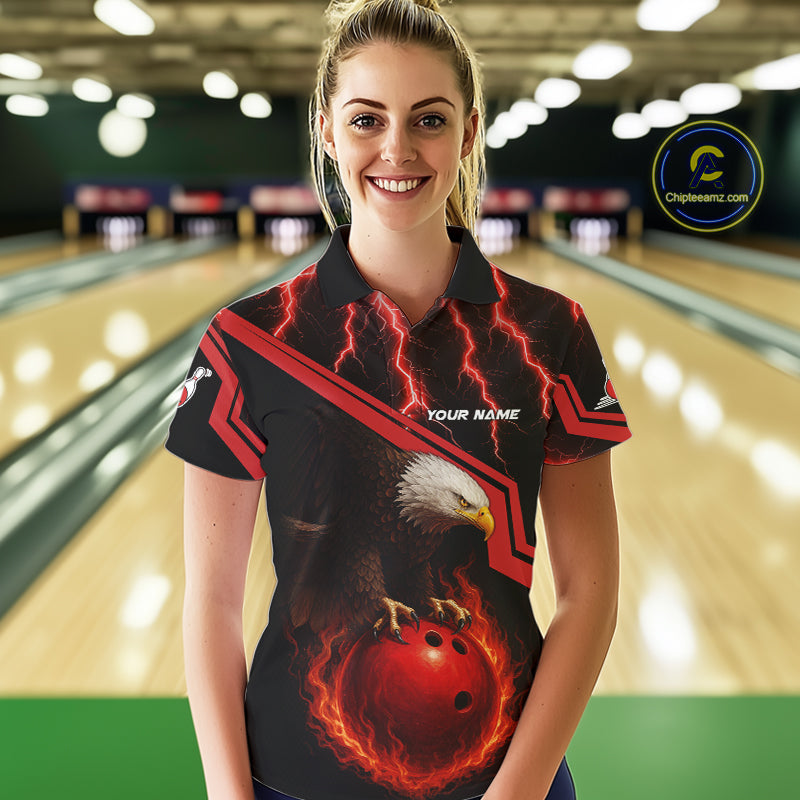Black & Red Flame Lightning Thunder Eagle Bowling Shirts Custom Bowling Team League Outfit