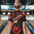 Black & Red Flame Lightning Thunder Eagle Bowling Shirts Custom Bowling Team League Outfit