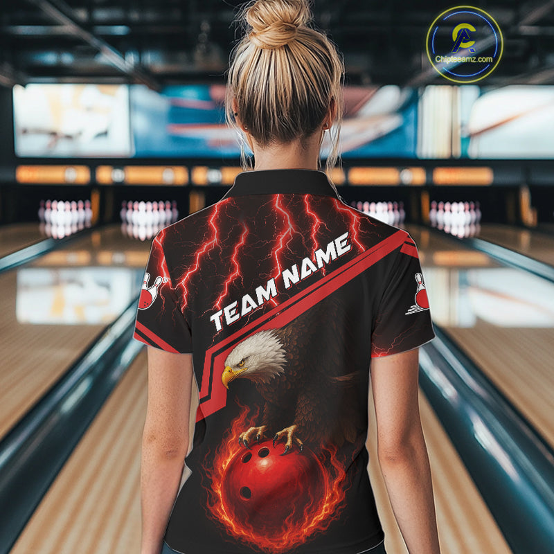 Black & Red Flame Lightning Thunder Eagle Bowling Shirts Custom Bowling Team League Outfit