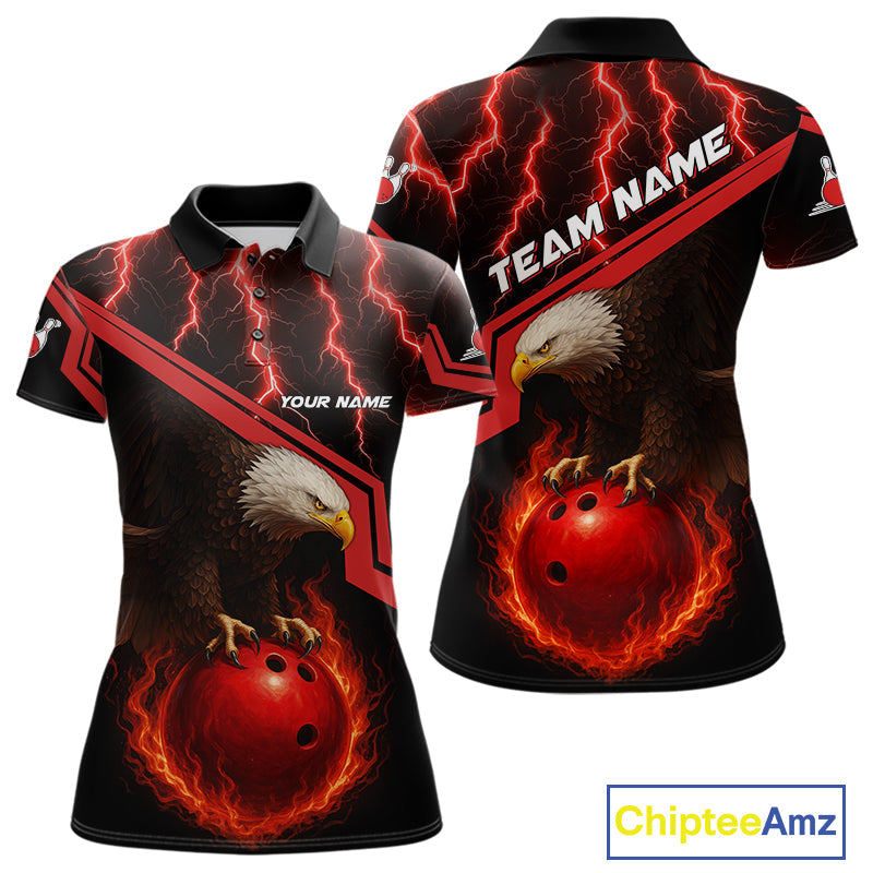 Black & Red Flame Lightning Thunder Eagle Bowling Shirts Custom Bowling Team League Outfit