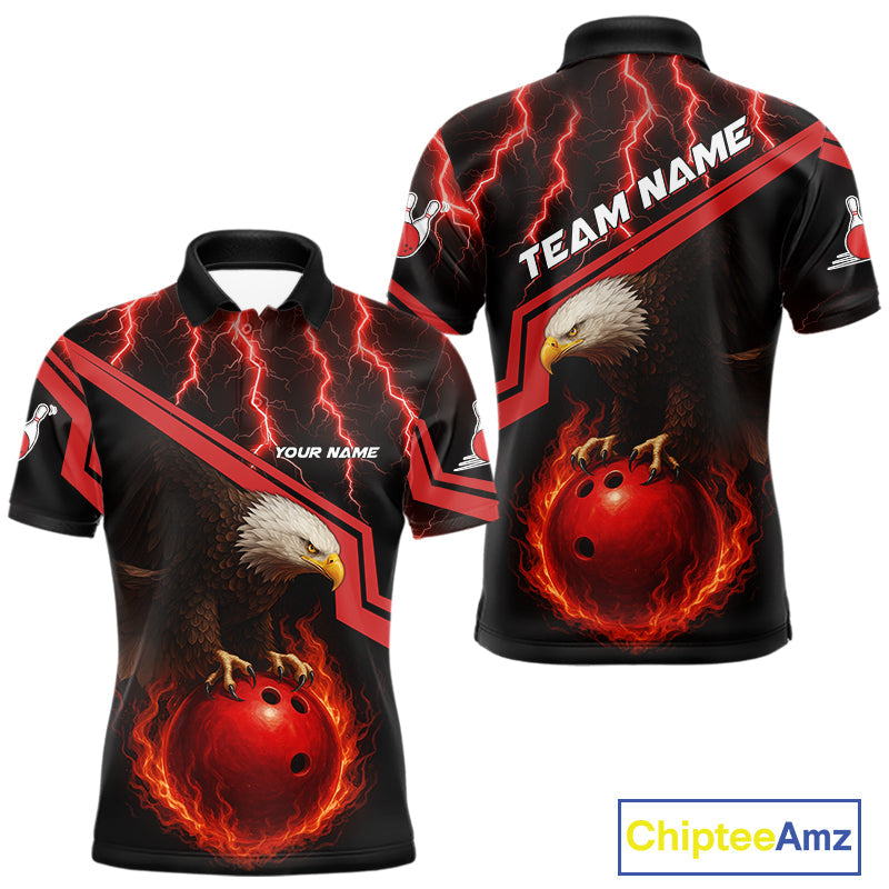 Black and Red Flame Lightning Thunder Eagle Bowling Shirts Custom Bowling Team League Outfit