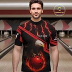 Black and Red Flame Lightning Thunder Eagle Bowling Shirts Custom Bowling Team League Outfit