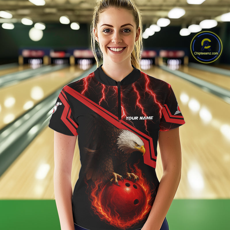Black & Red Flame Lightning Thunder Eagle Bowling Shirts Custom Bowling Team League Outfit