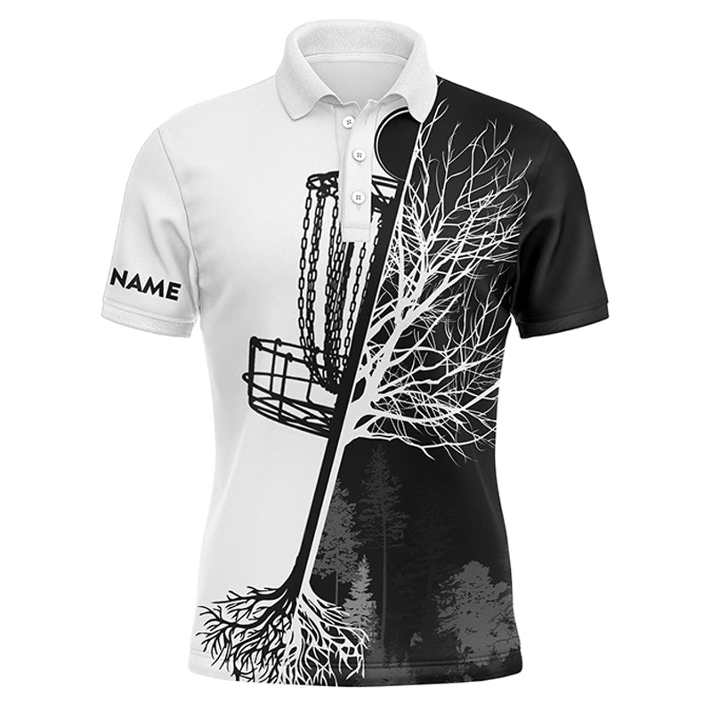 disc golf polo shirt custom name black and white disc golf basket, personalized disc golf shirts