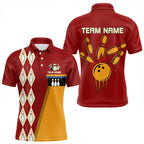 Red & Yellow Retro Bowling Polo, Quarter Zip shirt Custom vintage team bowling jersey
