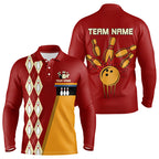 Red & Yellow Retro Bowling Polo, Quarter Zip shirt Custom vintage team bowling jersey