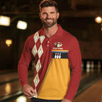 Red & Yellow Retro Bowling Polo, Quarter Zip shirt Custom vintage team bowling jersey