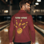 Red & Yellow Retro Bowling Polo, Quarter Zip shirt Custom vintage team bowling jersey