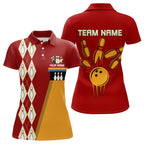 Red & Yellow Retro Bowling Polo, Quarter Zip shirt Custom vintage team bowling jersey