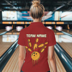 Red & Yellow Retro Bowling Polo, Quarter Zip shirt Custom vintage team bowling jersey