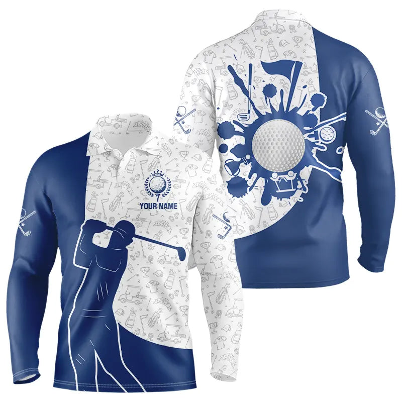 Blue and White Camo Pattern Golf Polo Shirts custom golf attire, best golf gifts