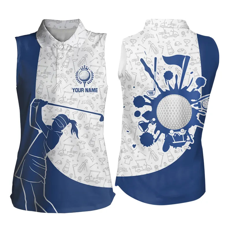 Blue and White Camo Pattern Sleeveless Polo Shirt custom golf attire, best golf gifts