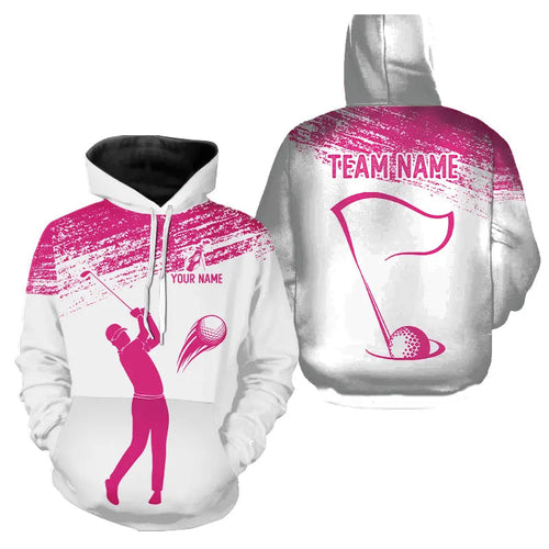 Pink and White Golf Hoodies custom name golf attire best golf gifts