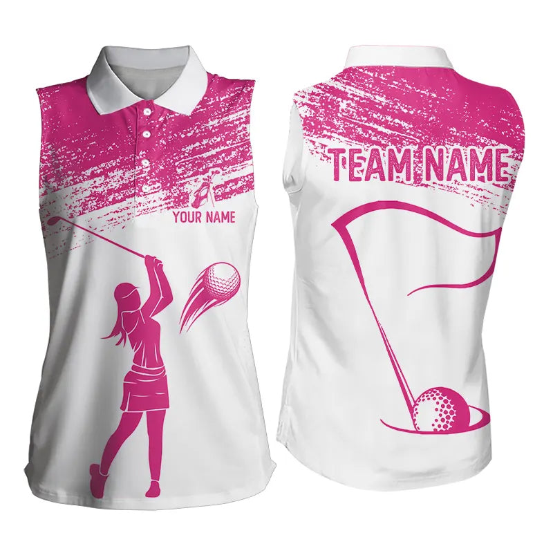 Pink and White Sleeveless Polo Shirt custom golf attire, best golf gifts