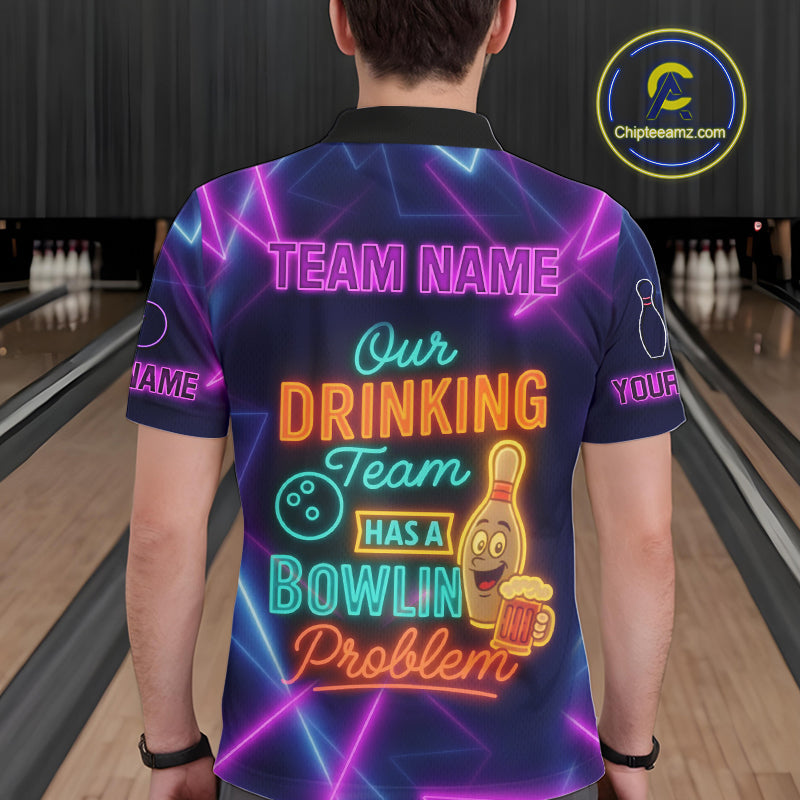 Our Drinking Team has a bowling problem Custom colorful neon funny bowling and beer shirts