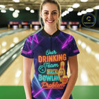 Our Drinking Team has a bowling problem Custom colorful neon funny bowling and beer shirts