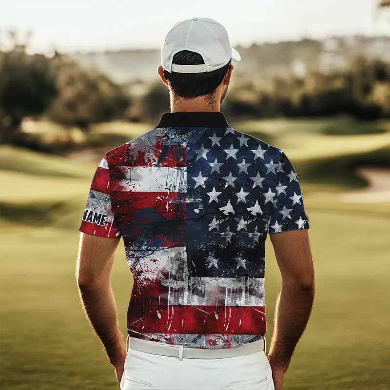 Personalized Polo golf shirts custom grunge American Flag patriotic golf wears