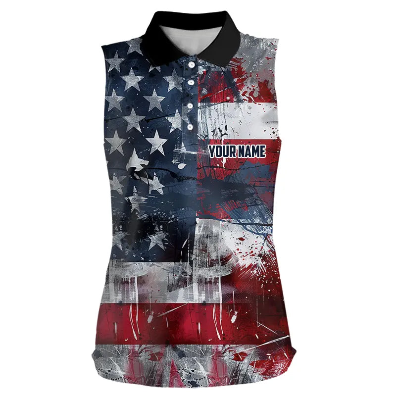 Personalized Sleeveless Polo shirts custom grunge American Flag patriotic golf wears