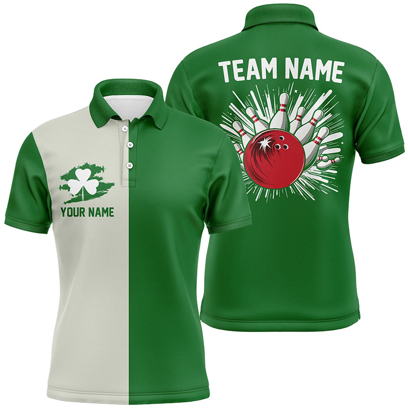 Green lucky clover retro bowling Polo Shirts custom St Patrick Day team bowling jerseys