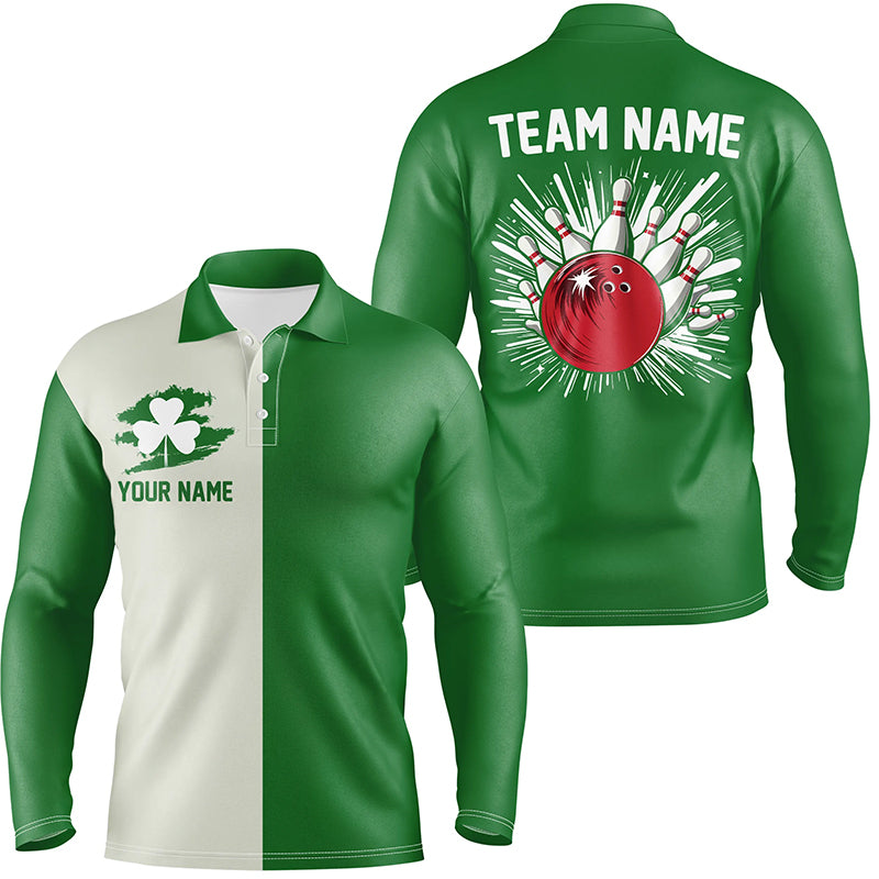 Green lucky clover retro bowling Polo Shirts custom St Patrick Day team bowling jerseys