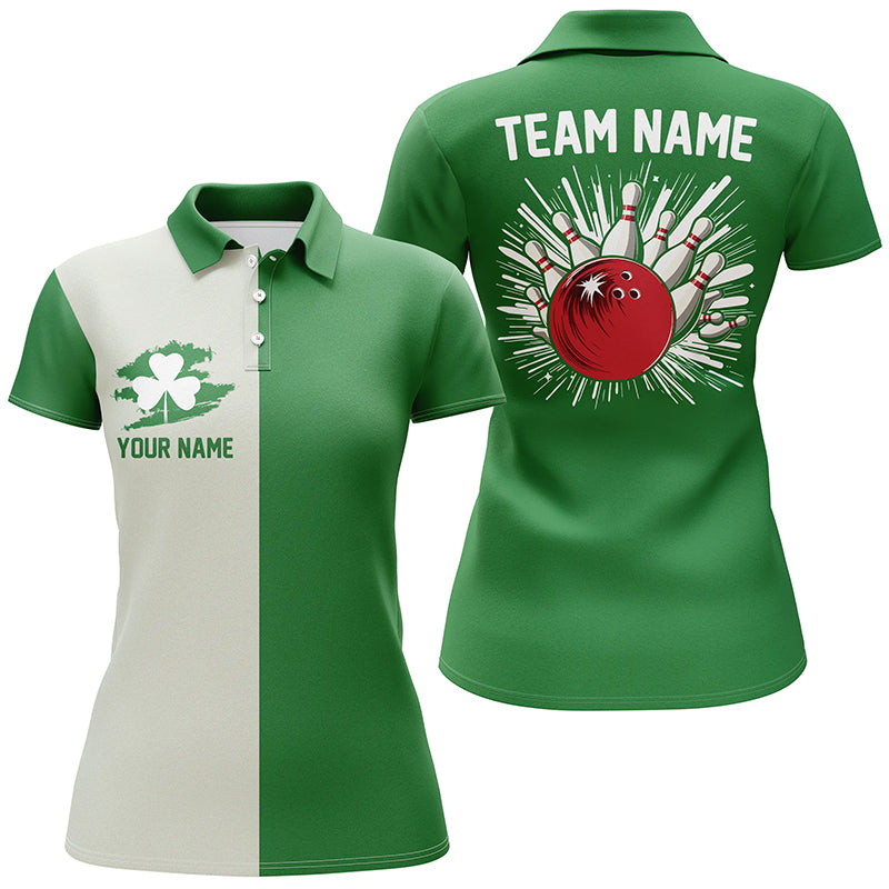 Green lucky clover retro bowling Polo Shirts custom St Patrick Day team bowling jerseys