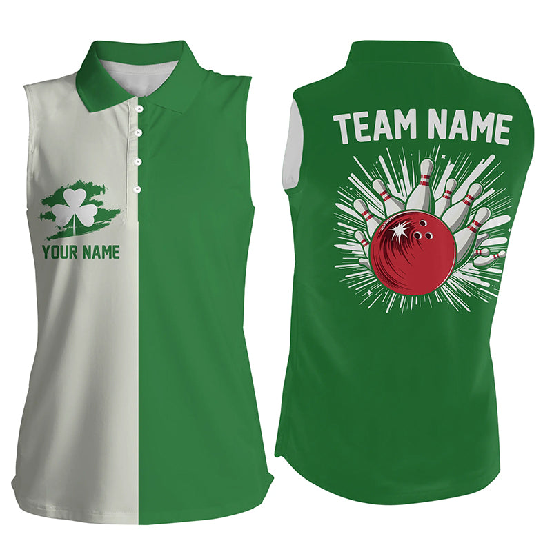 Green lucky clover retro Bowling sleeveless polos custom St Patrick Day team bowling jerseys