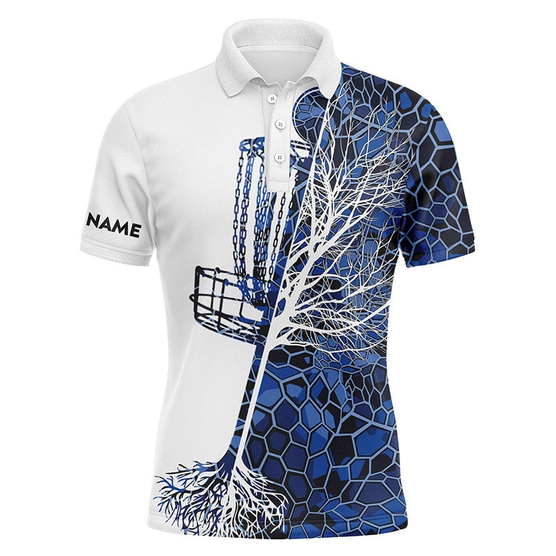 disc golf polo shirt custom name blue camo disc golf basket, personalized disc golf shirts