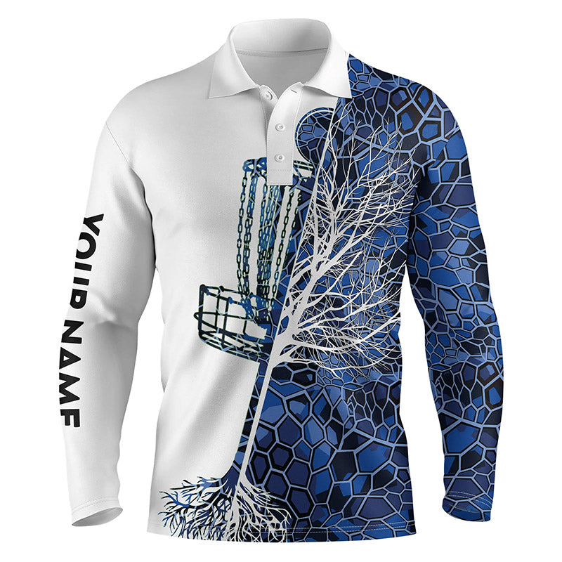 disc golf polo shirt custom name blue camo disc golf basket, personalized disc golf shirts